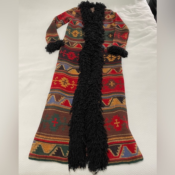 Double D Ranch Jackets & Blazers - Double D Ranch Long Southwestern Sweater Coat With Fringe Aztec XSmall Duster